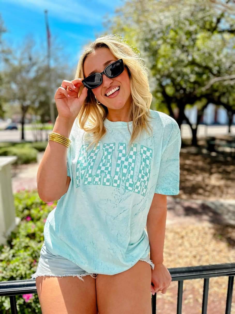 MAMA checkered Sea Glass Tee