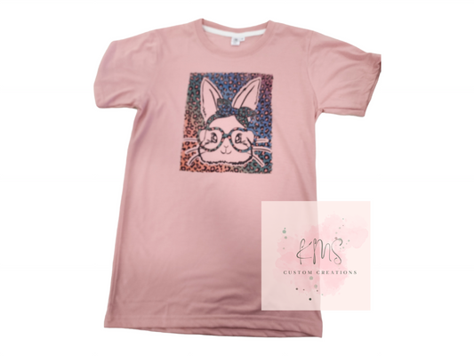 Youth Rainbow cheetah bunny t-shirt