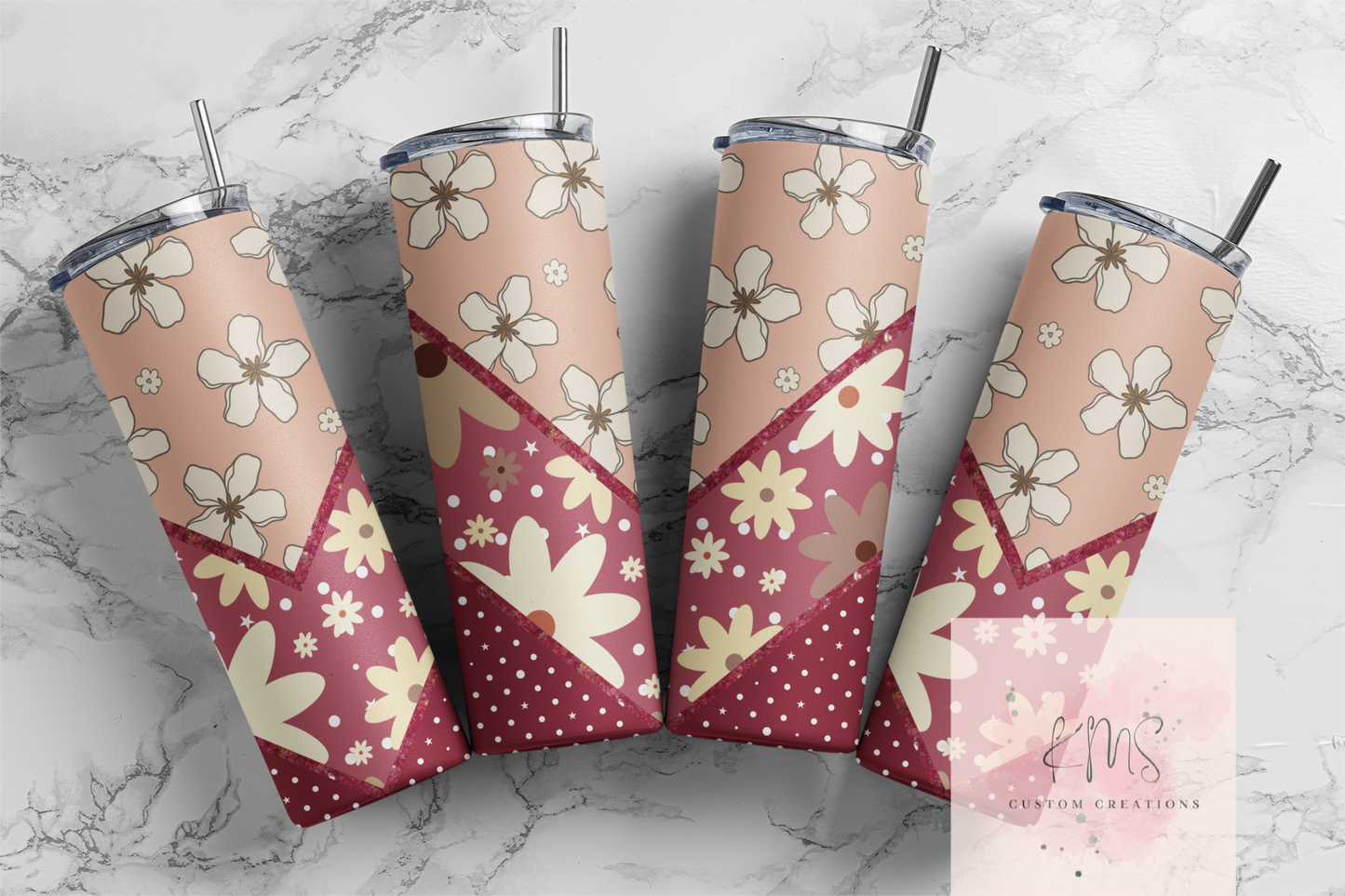 Burgandy floral tumbler