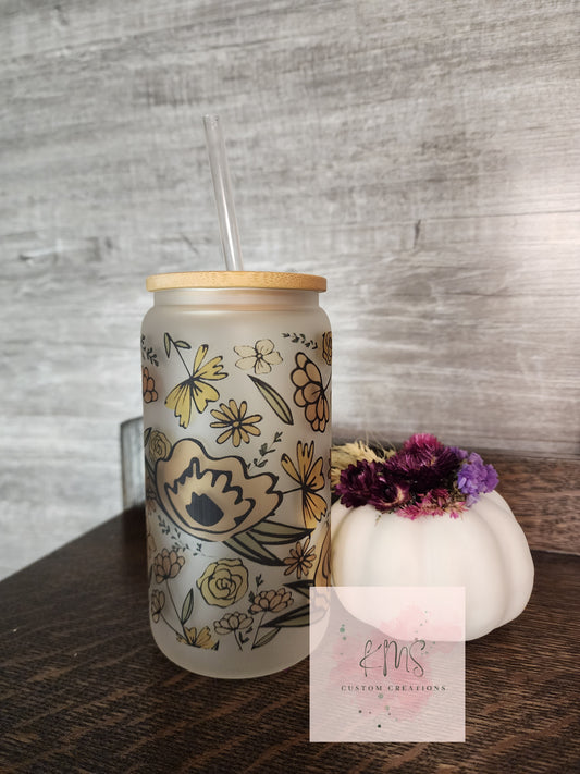 Retro floral frosted glass tumbler